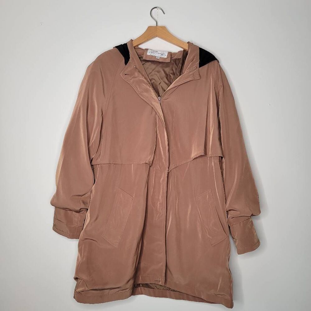 Vintage 80s Coat Collectibles Hooded Anorak Jacket Brown Satin Windbreaker Made